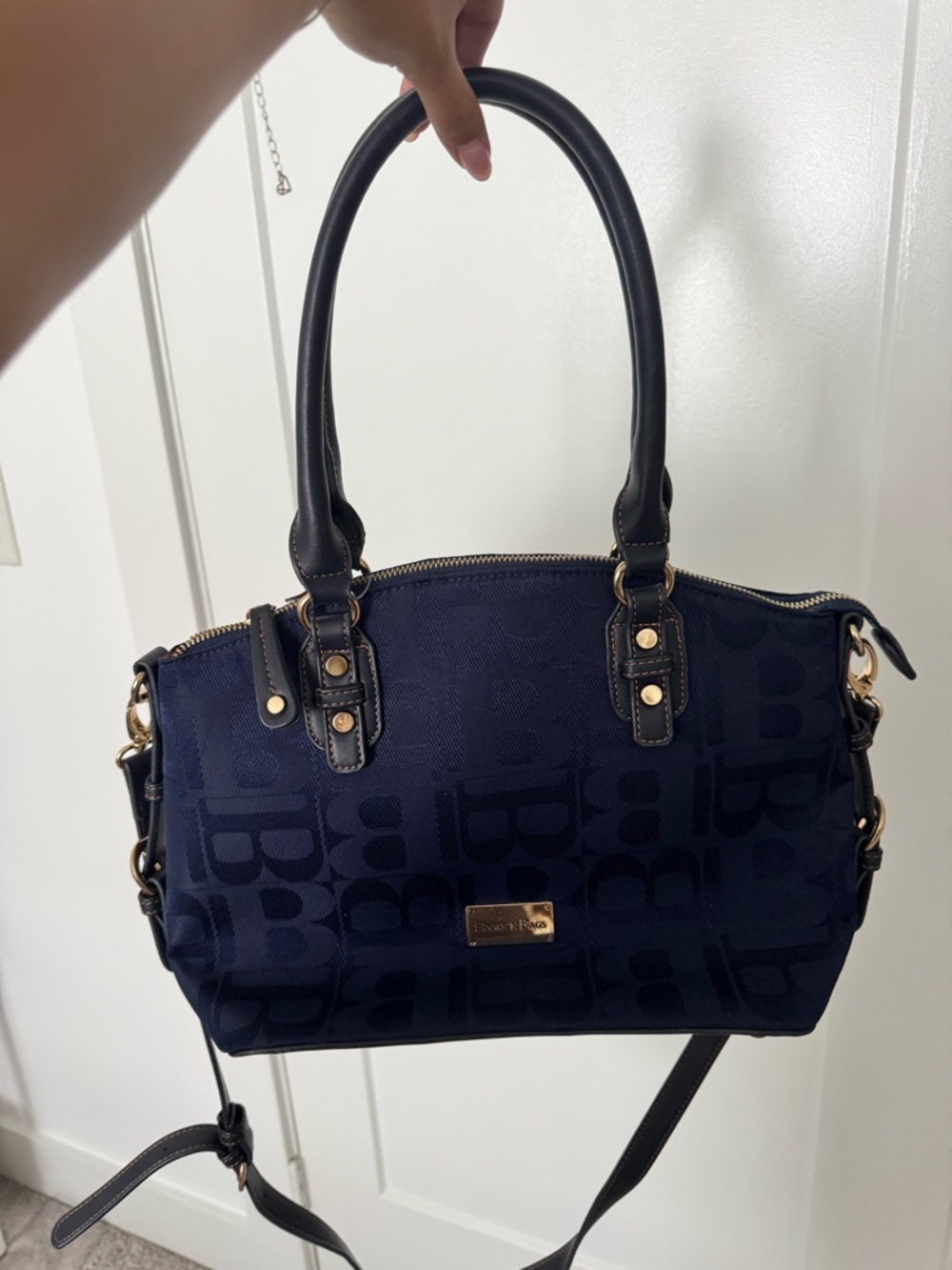 Dooney & Bourke Navy Logo Dome Satchel with Black Trim